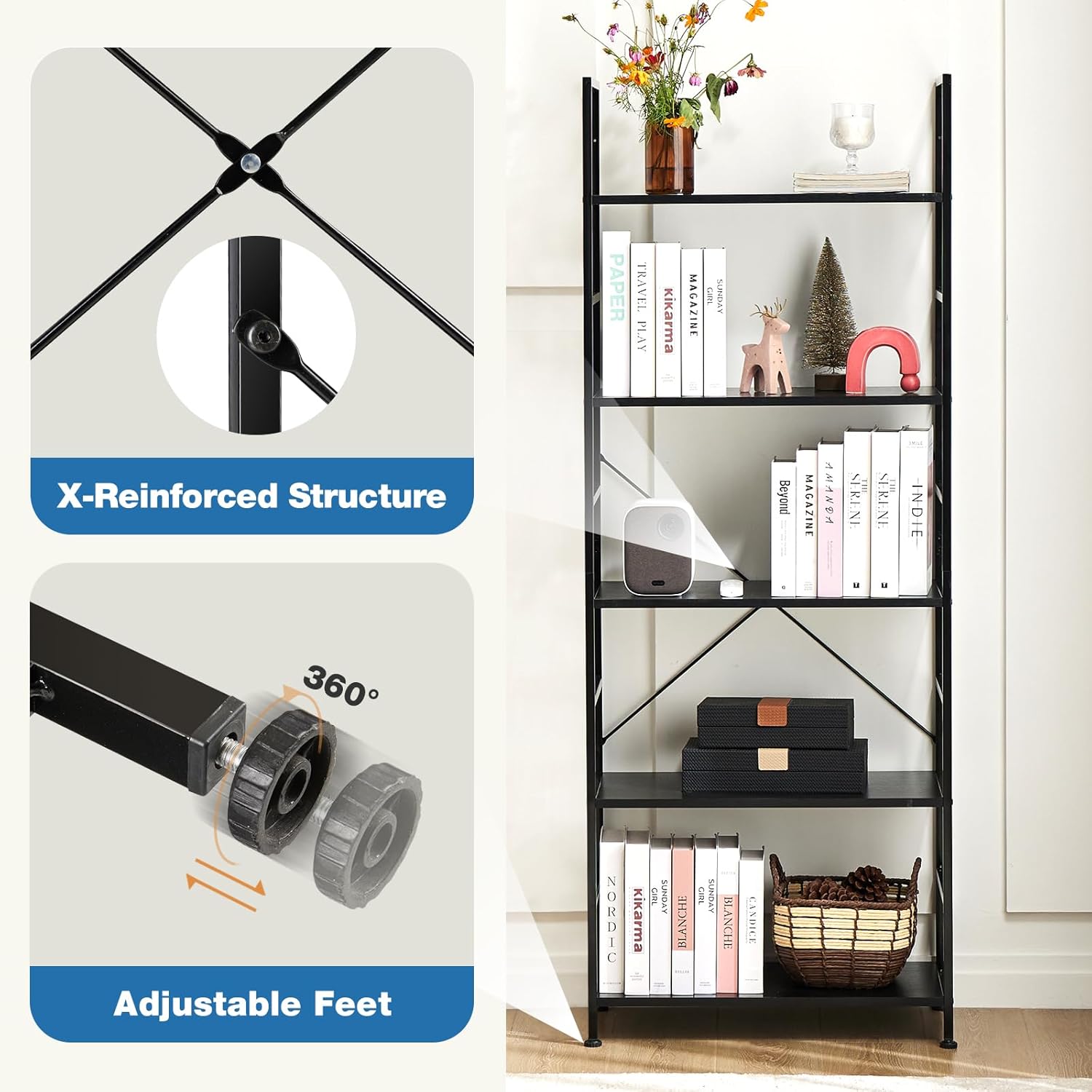 DUMOS 5-Tier Industrial Bookshelf - Bookshelves luxury furniture for sale - Image 4