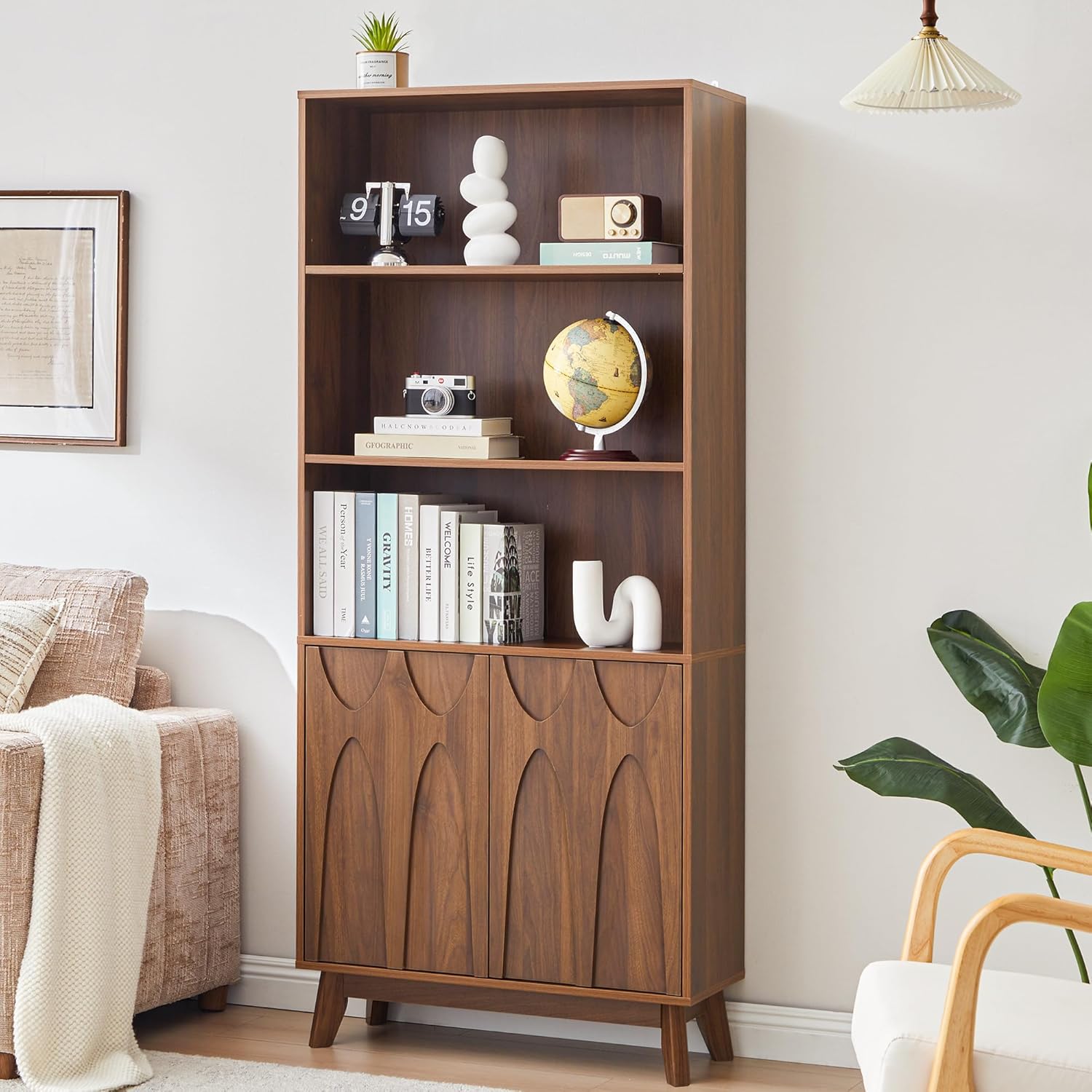Bifins Mid-Century 5-Tier Wooden Bookshelf - Bookshelves luxury furniture for sale - Image 1