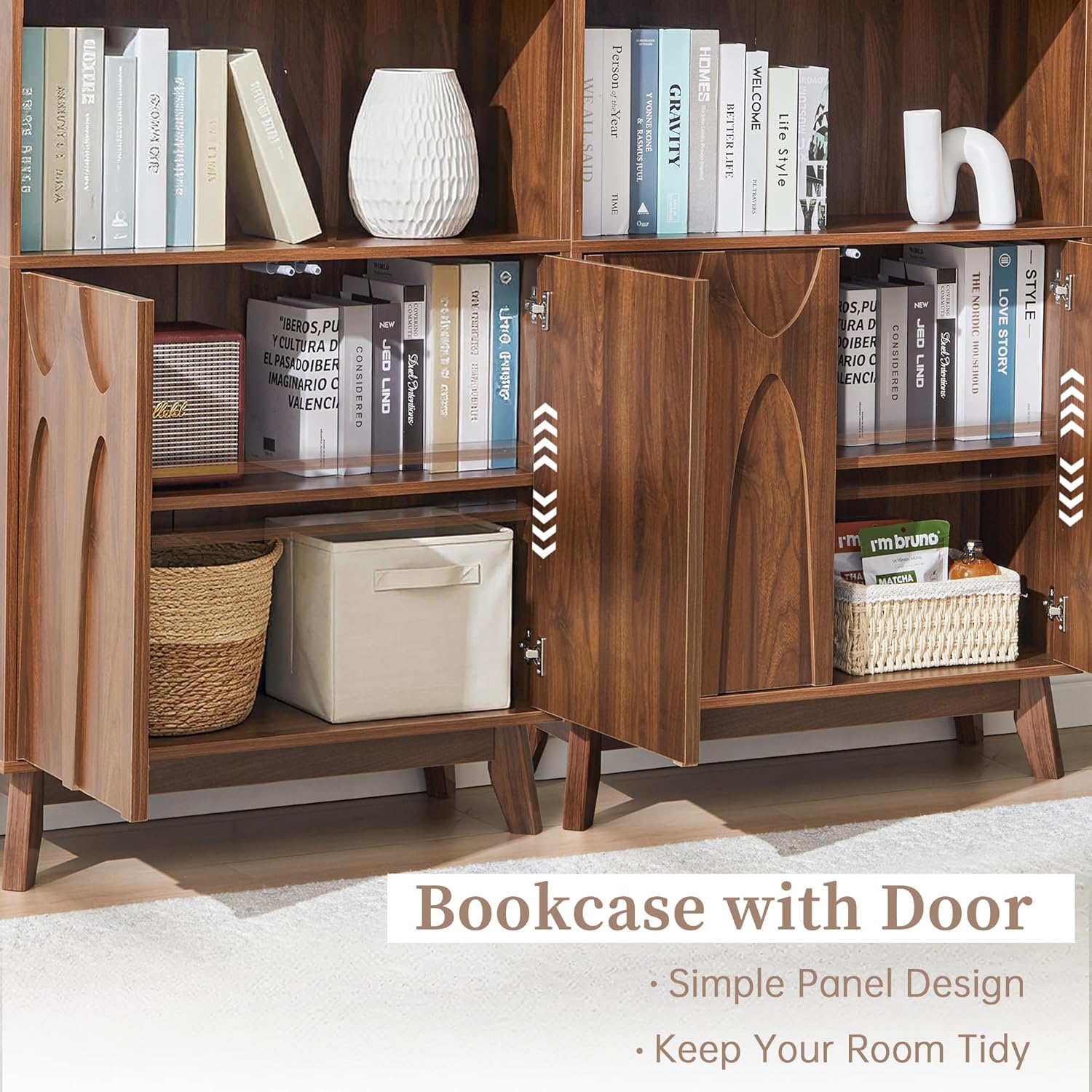 Bifins Mid-Century 5-Tier Wooden Bookshelf - Bookshelves luxury furniture for sale - Image 4