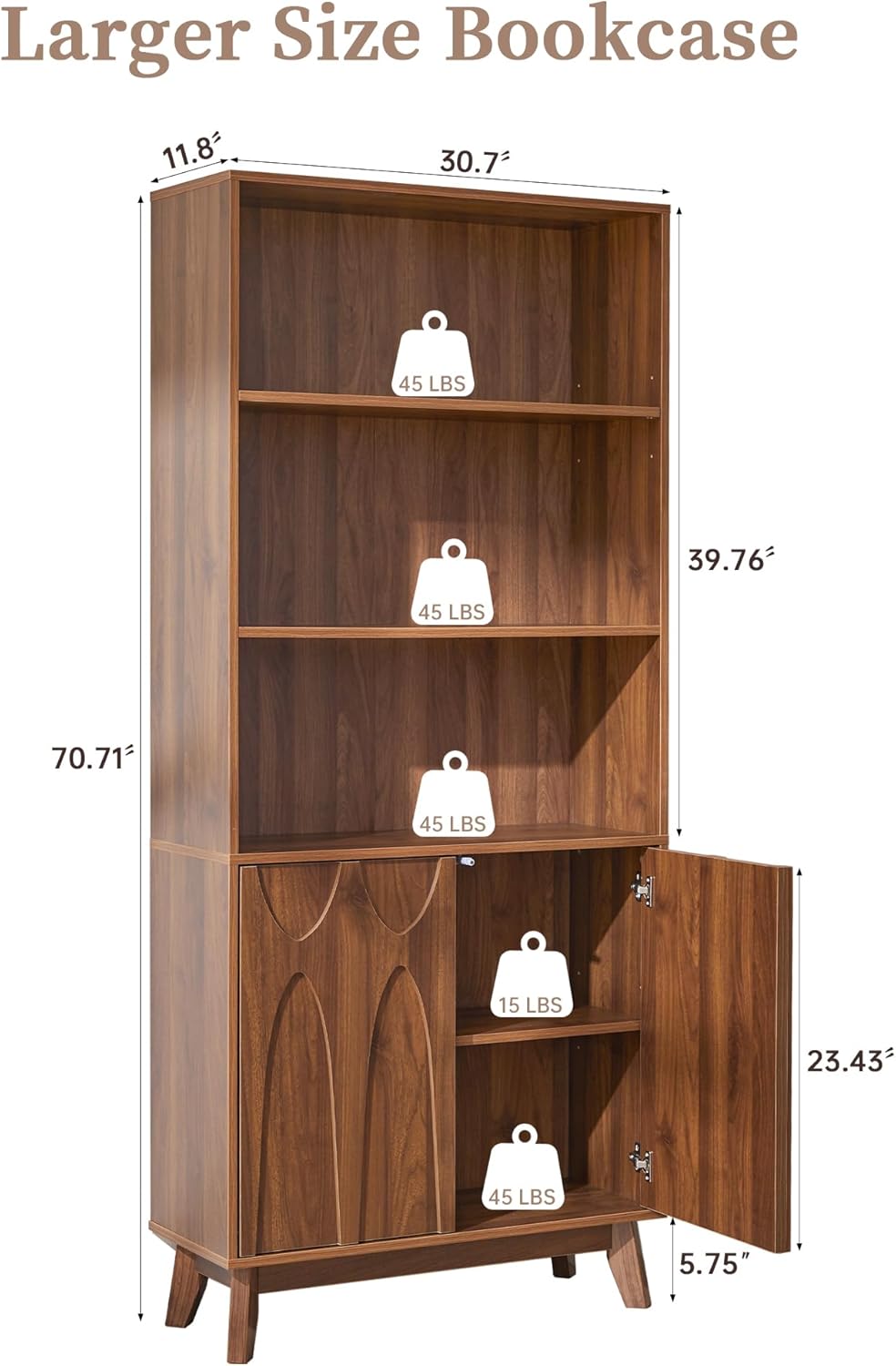 Bifins Mid-Century 5-Tier Wooden Bookshelf - Bookshelves luxury furniture for sale - Image 5