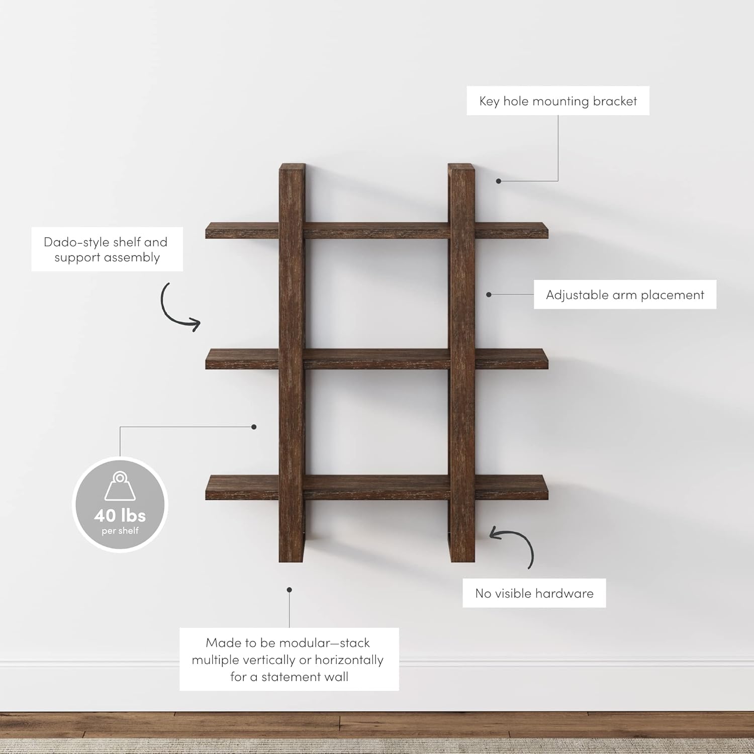 Nathan James Benji Floating Bookshelves, Set of 4 - Bookshelves luxury furniture for sale - Image 3