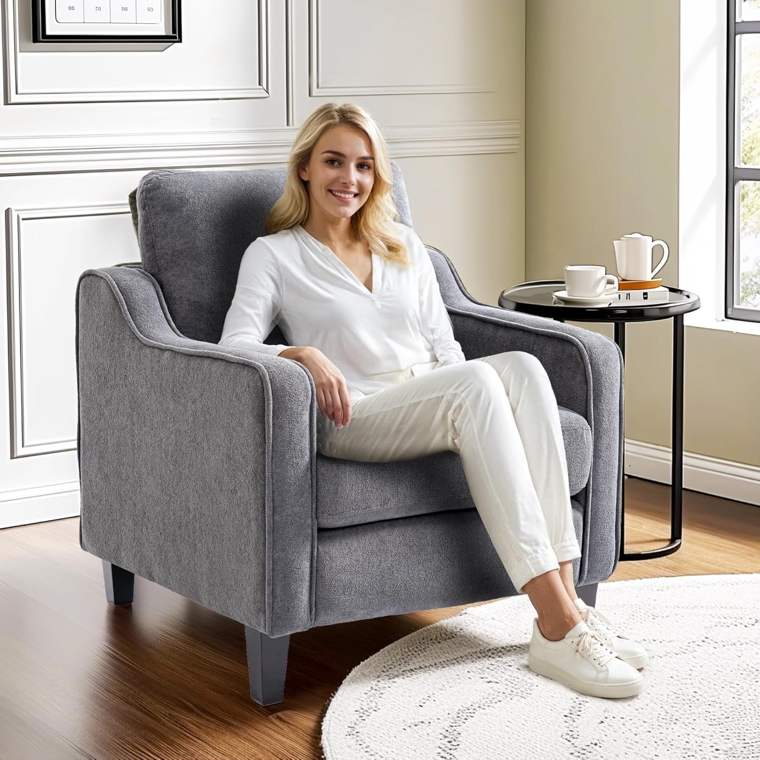 FLEXISPOT AC2 Mid-Century Modern Velvet Accent Chair - Chairs luxury furniture for sale - Image 2