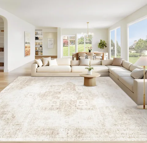 VECARF Beige Medallion Area Rug 8' x 10' - Home Decor luxury furniture for sale