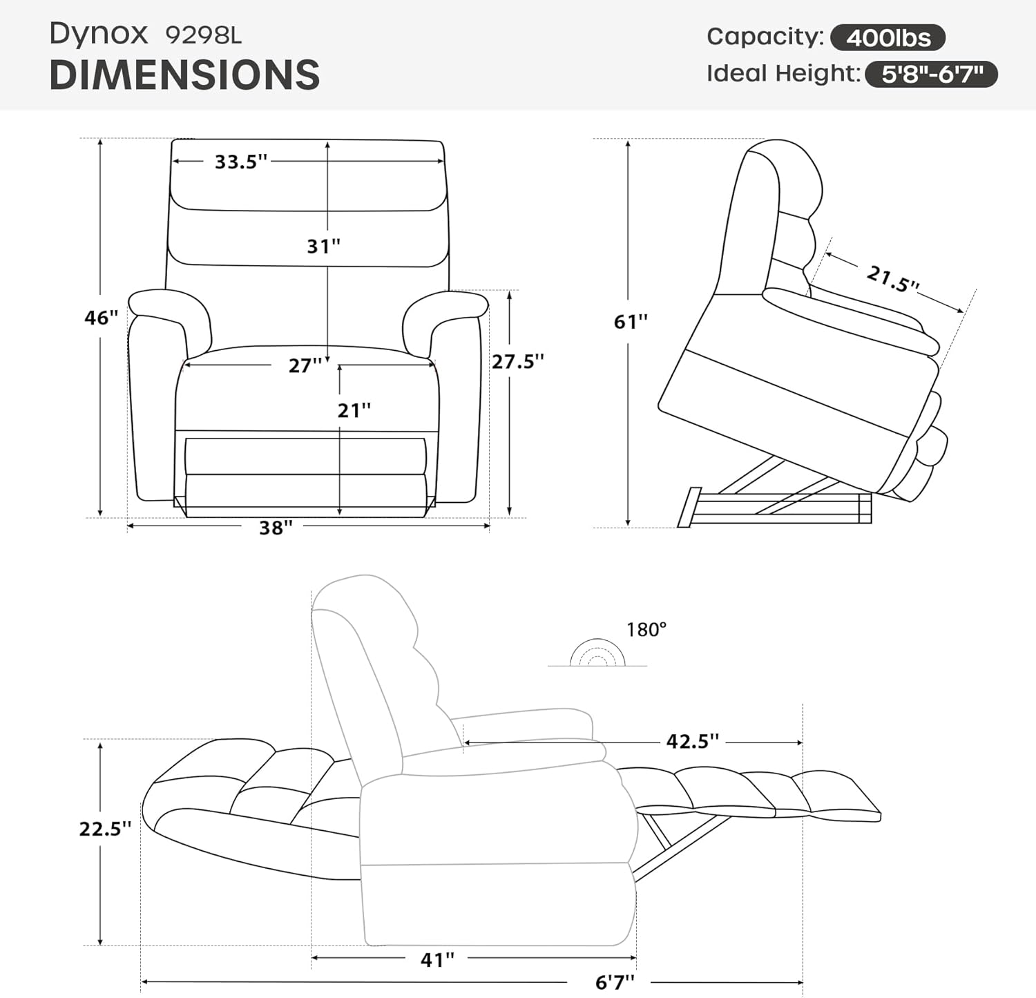 DYNOX Heated Massage Chair Recliner - Chairs luxury furniture for sale - Image 5