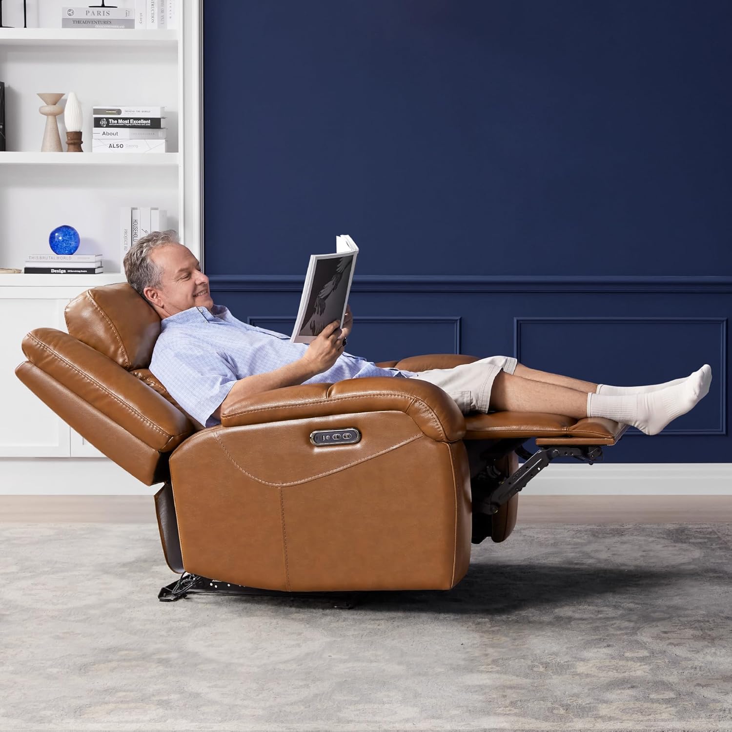 Watson & Whitely Genuine Leather Power Recliner - Chairs luxury furniture for sale - Image 4