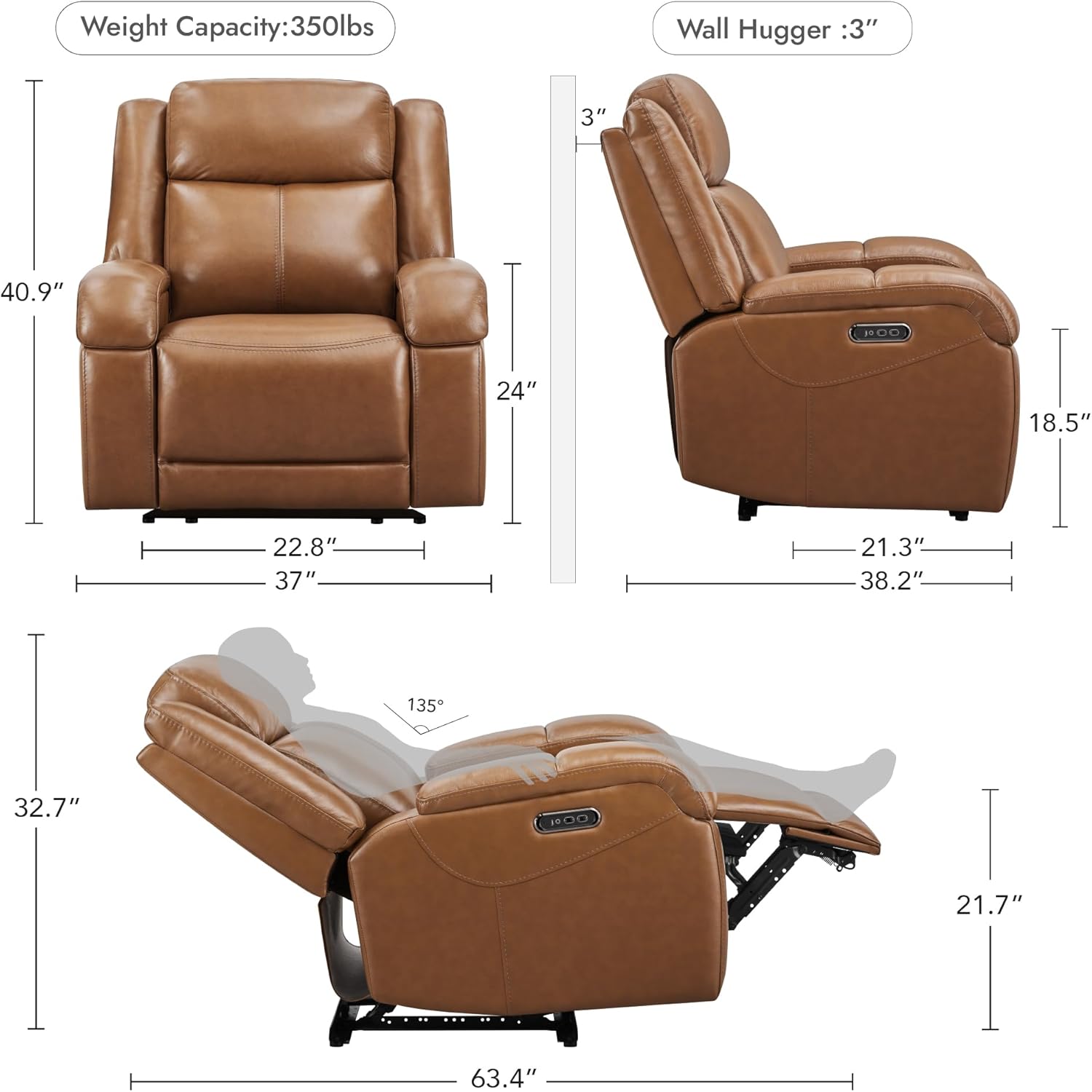 Watson & Whitely Genuine Leather Power Recliner - Chairs luxury furniture for sale - Image 5
