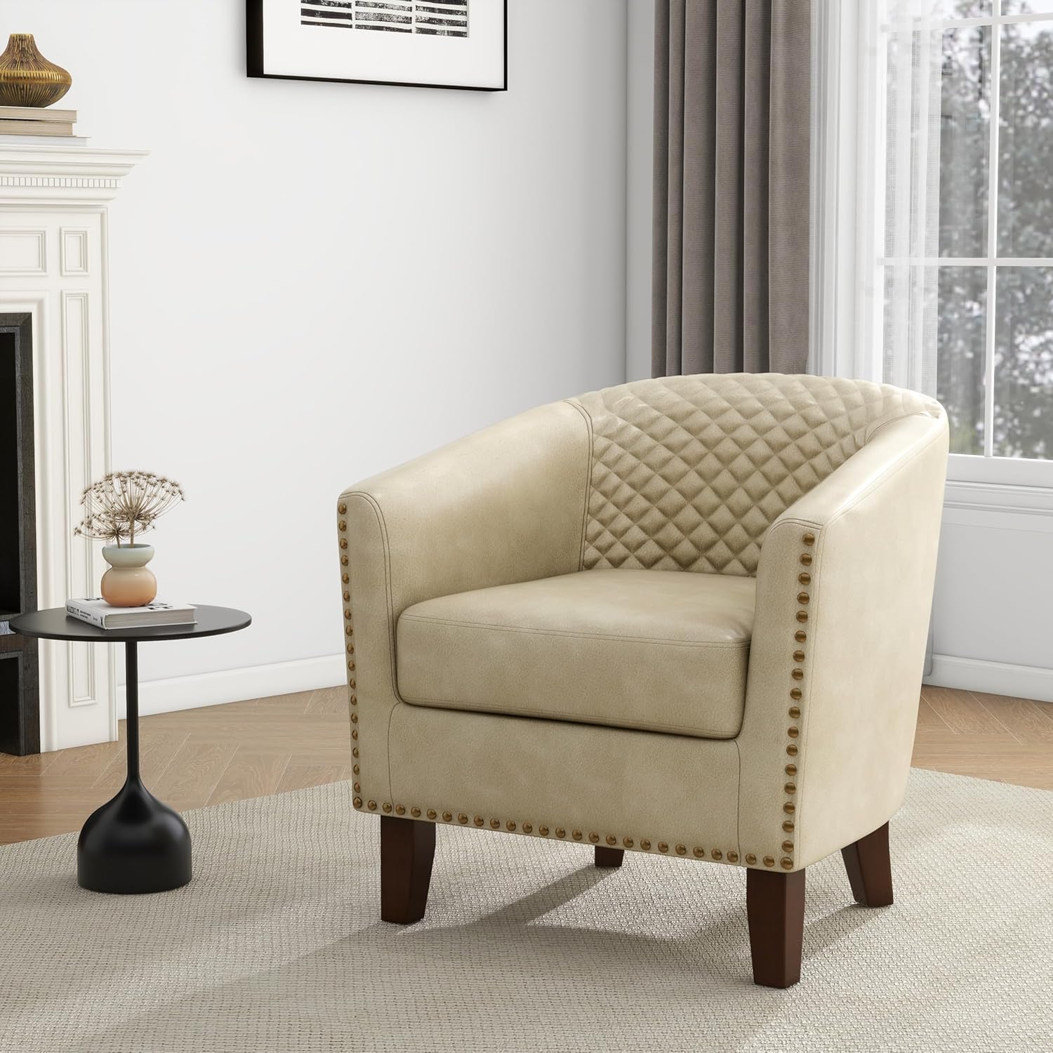 UIXE Faux Leather Barrel Chair - Chairs luxury furniture for sale - Image 2