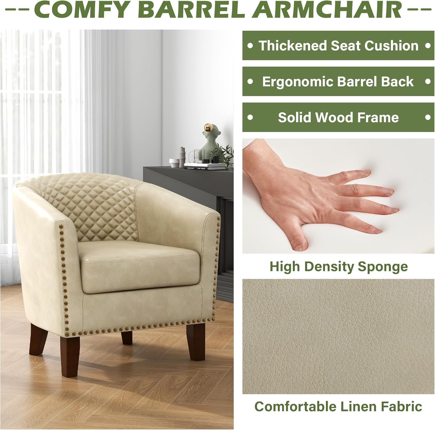 UIXE Faux Leather Barrel Chair - Chairs luxury furniture for sale - Image 3
