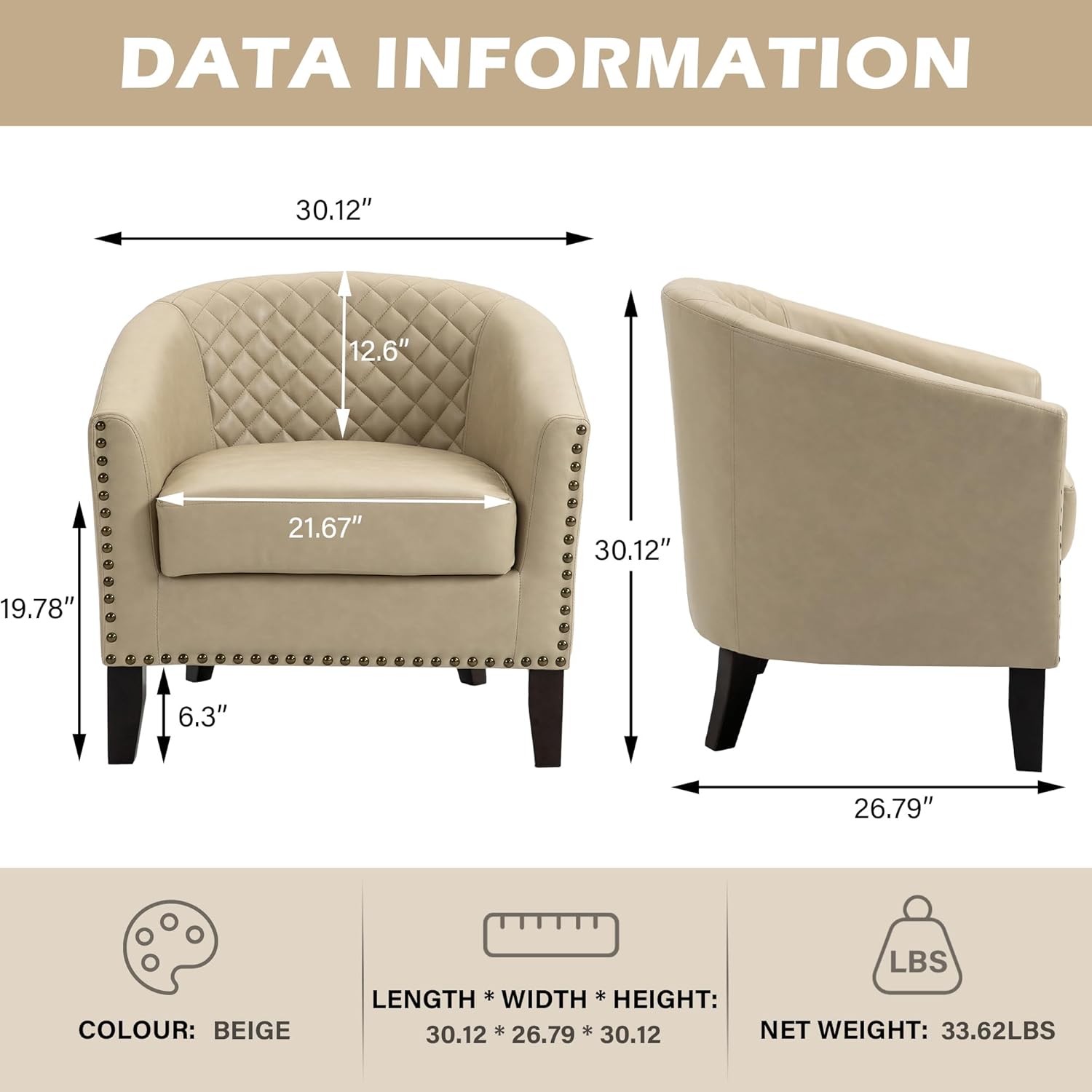 UIXE Faux Leather Barrel Chair - Chairs luxury furniture for sale - Image 5
