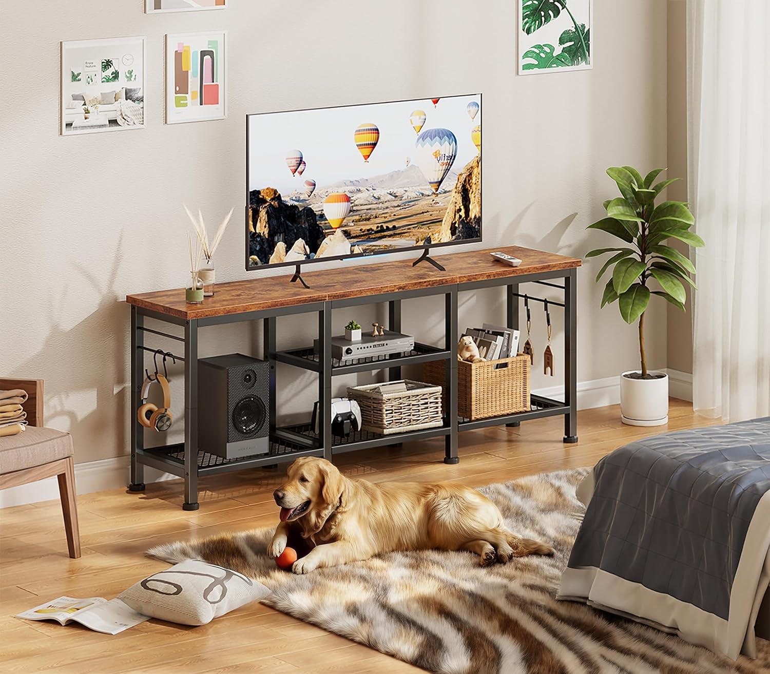 Furologee Rustic TV Stand with Storage - Entertainment Centers luxury furniture for sale - Image 2