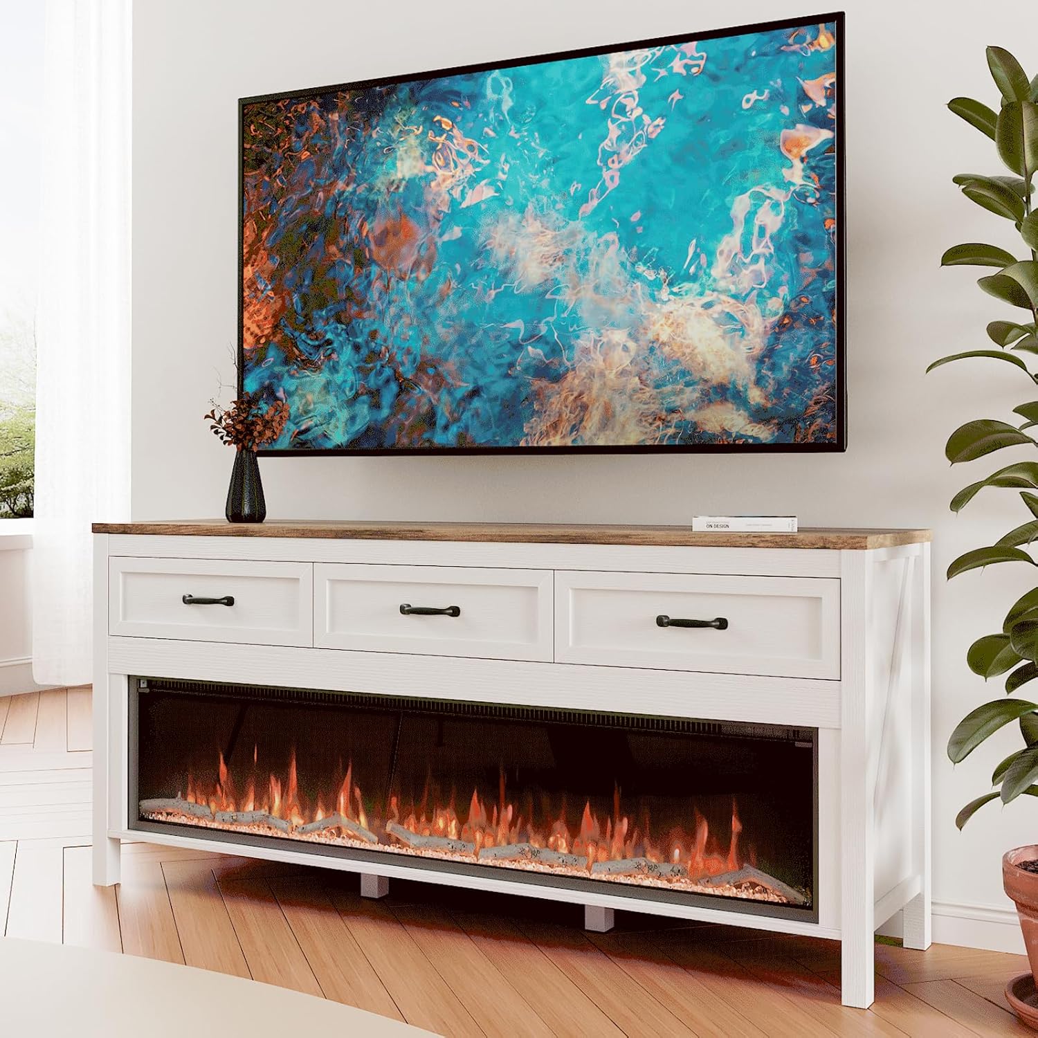 BVIUNTWO 65" Modern TV Stand with Electric Fireplace - Entertainment Centers luxury furniture for sale - Image 2