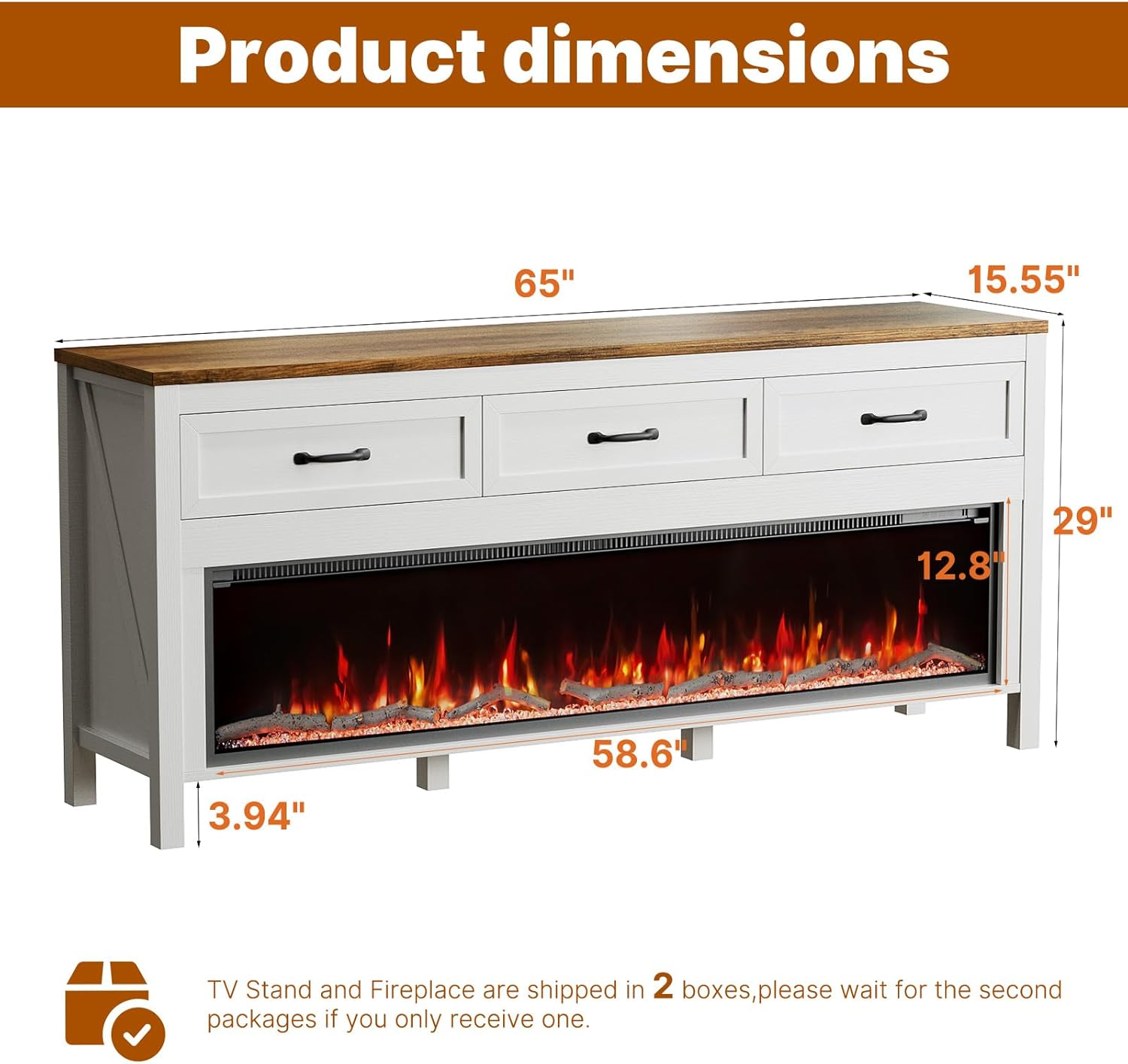 BVIUNTWO 65" Modern TV Stand with Electric Fireplace - Entertainment Centers luxury furniture for sale - Image 5