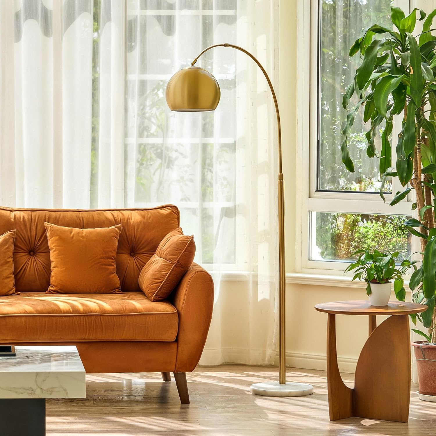 CO-Z Adjustable Gold Arc Floor Lamp with Marble Base - Lamps luxury furniture for sale - Image 2