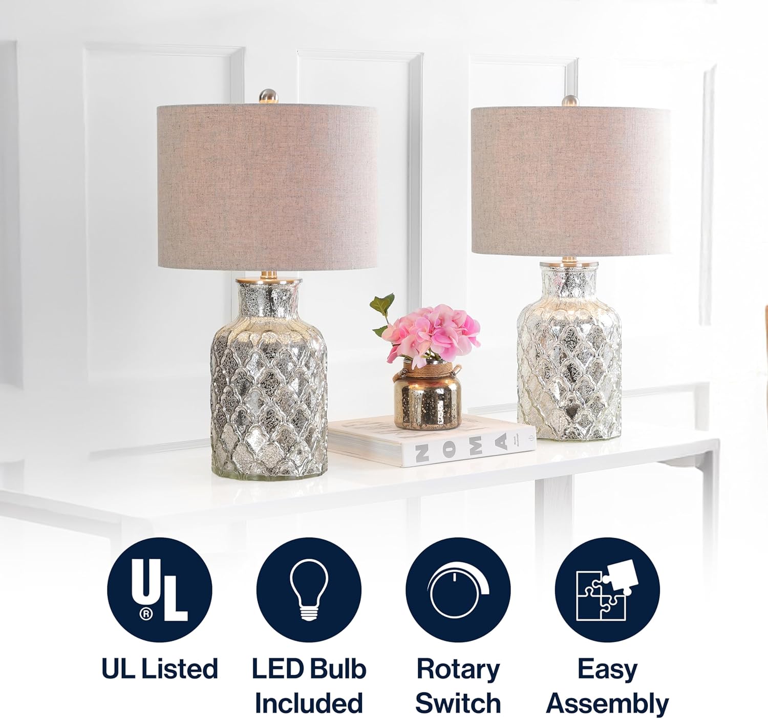 JONATHAN Y Alvord Glass Table Lamp Set of 2 - Lamps luxury furniture for sale - Image 2