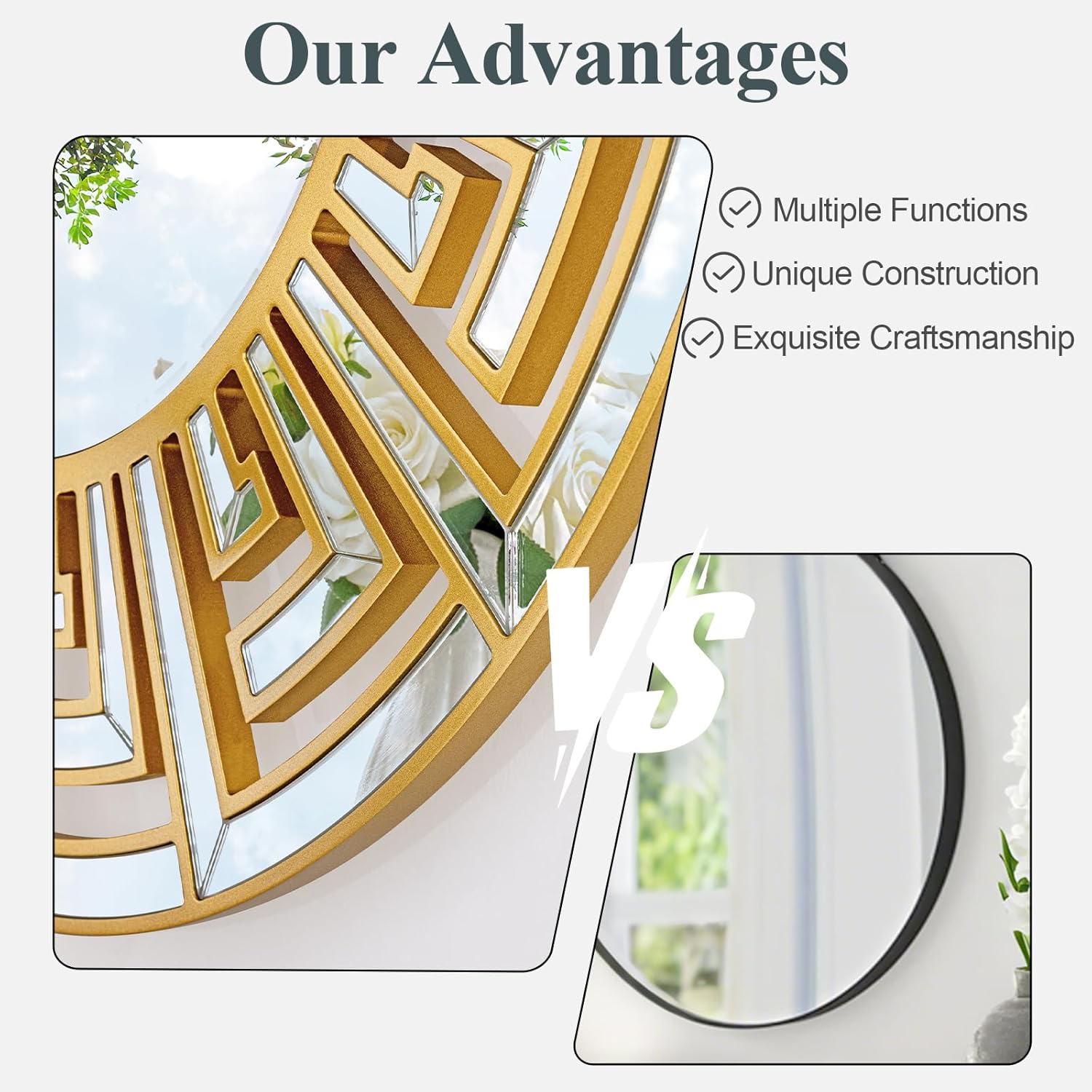 Autdot Gold Sunburst Round Wall Mirror - Home Decor luxury furniture for sale - Image 4