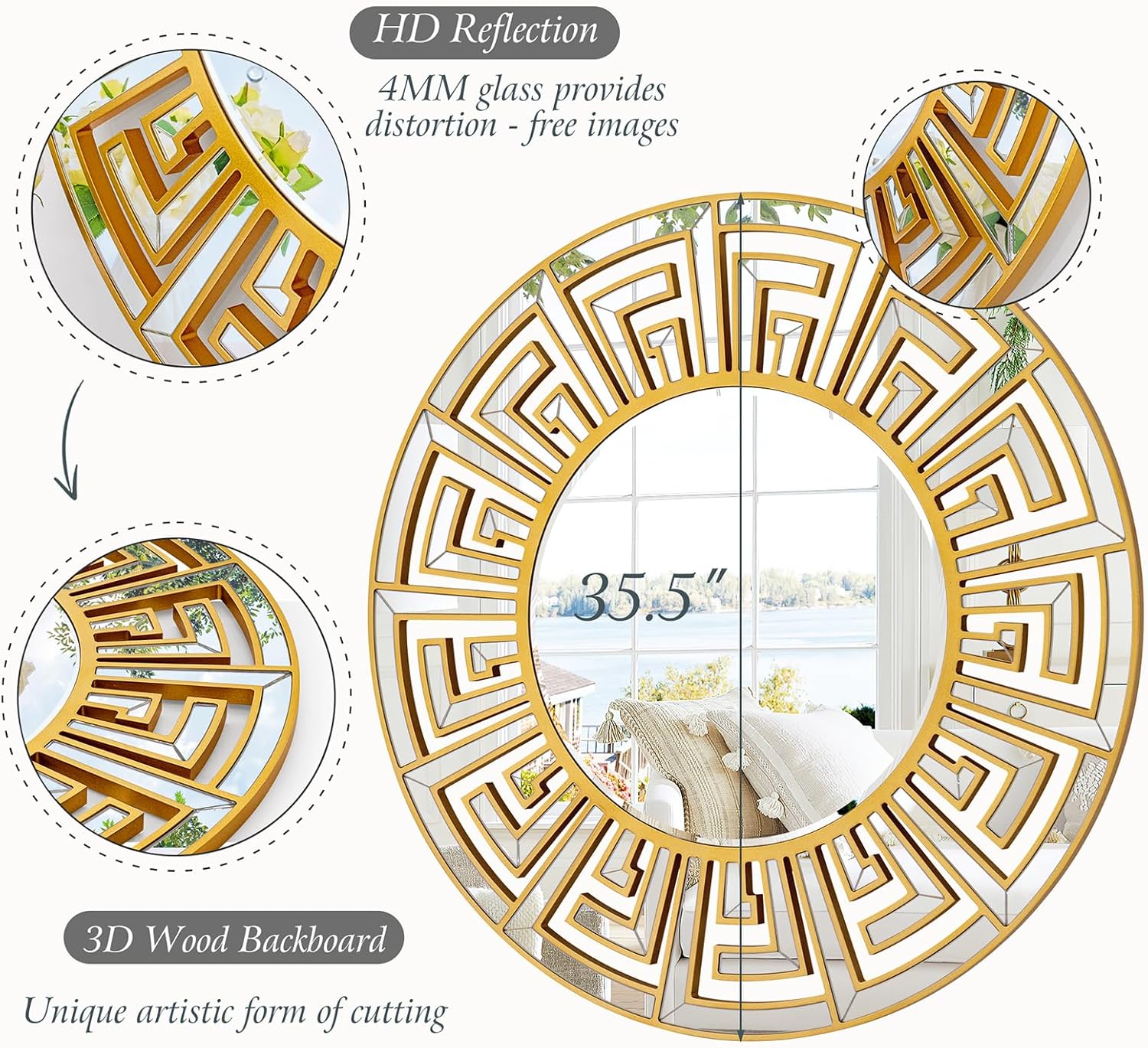 Autdot Gold Sunburst Round Wall Mirror - Home Decor luxury furniture for sale - Image 5