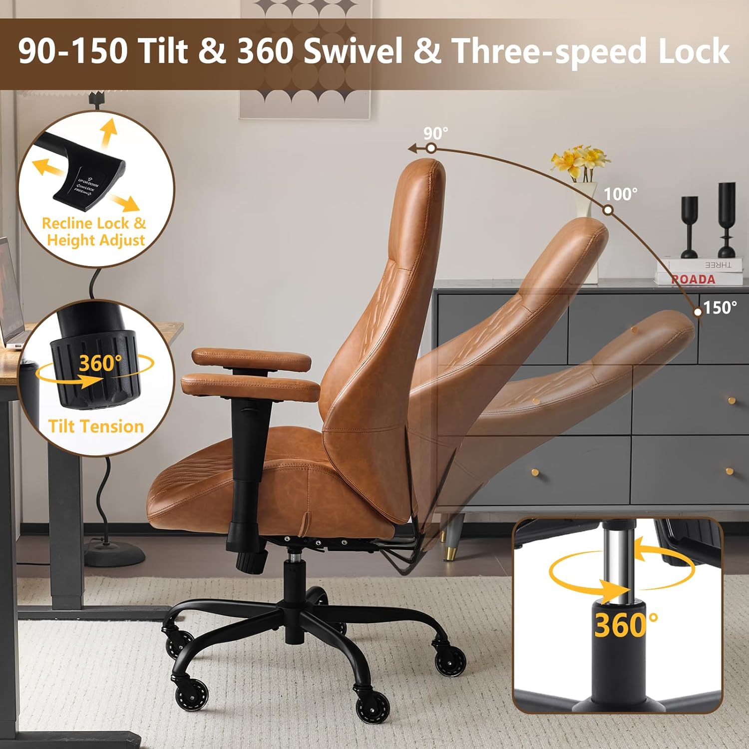 YFO High-Back Ergonomic Leather Office Chair - Office luxury furniture for sale - Image 3