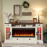 OKD Fireplace TV Stand for 80 Inch TV, Farmhouse Entertainment Center - Entertainment Centers luxury furniture for sale - Thumbnail 1