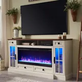 OKD Fireplace TV Stand for 80 Inch TV, Farmhouse Entertainment Center - Entertainment Centers luxury furniture for sale - Thumbnail 2