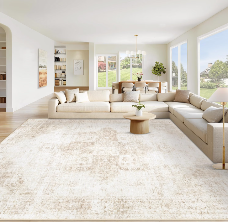 VECARF Beige Medallion Area Rug 8' x 10' - Home Decor luxury furniture for sale - Image 1