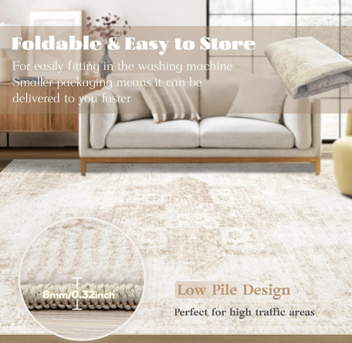 VECARF Beige Medallion Area Rug 8' x 10' - Home Decor luxury furniture for sale - Image 3
