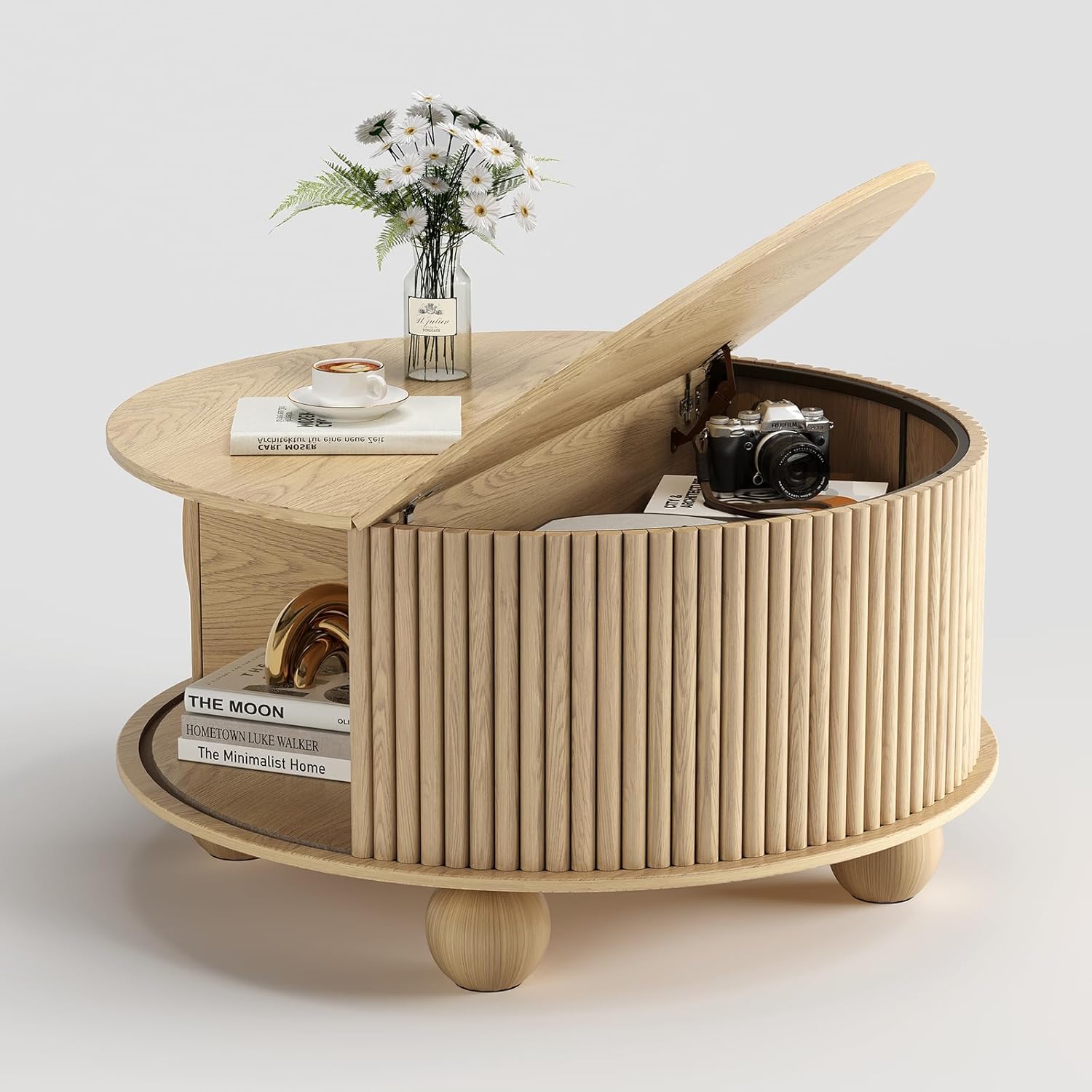 JOINICE Oat Round Flip-Top Coffee Table - Tables luxury furniture for sale - Image 1