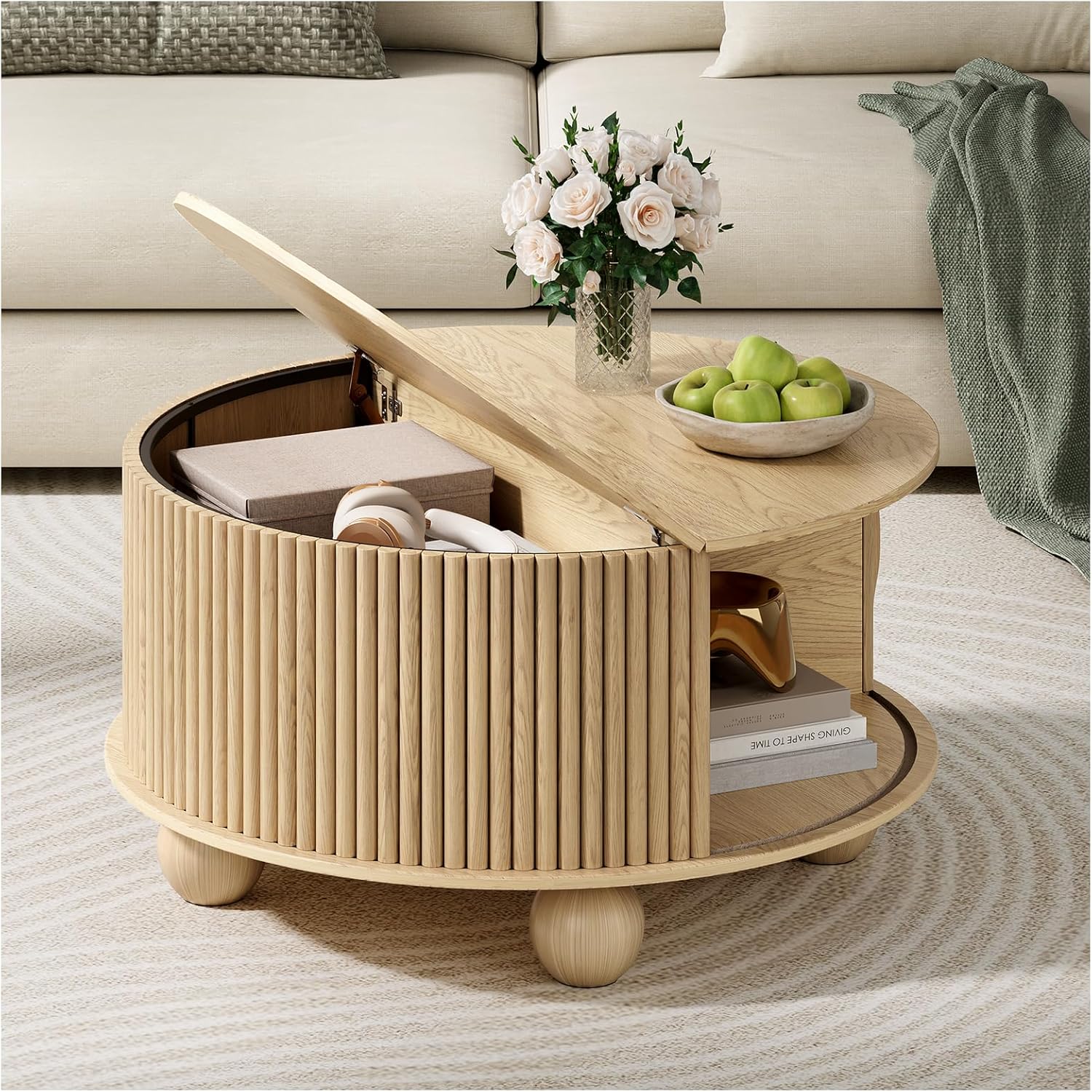 JOINICE Oat Round Flip-Top Coffee Table - Tables luxury furniture for sale - Image 2