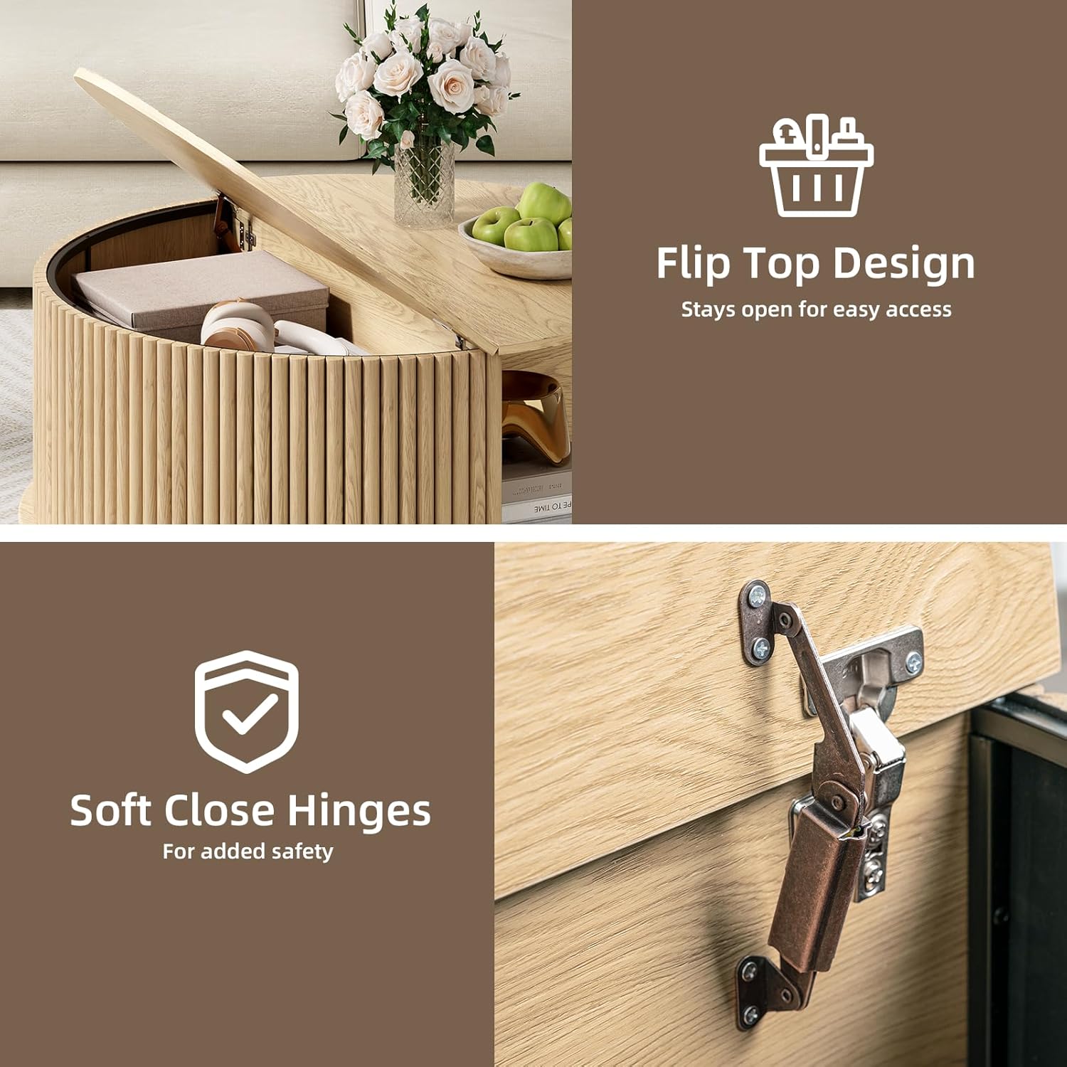 JOINICE Oat Round Flip-Top Coffee Table - Tables luxury furniture for sale - Image 4