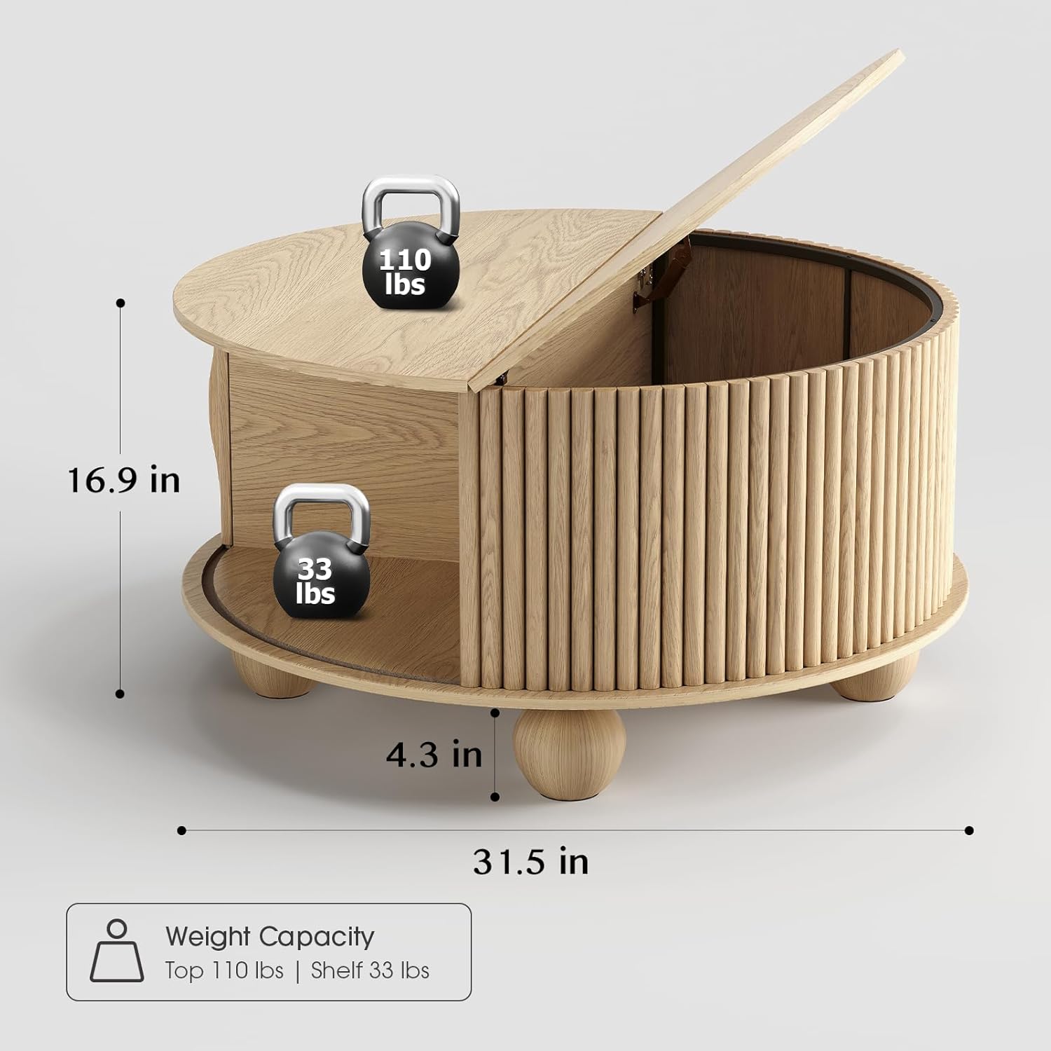 JOINICE Oat Round Flip-Top Coffee Table - Tables luxury furniture for sale - Image 5