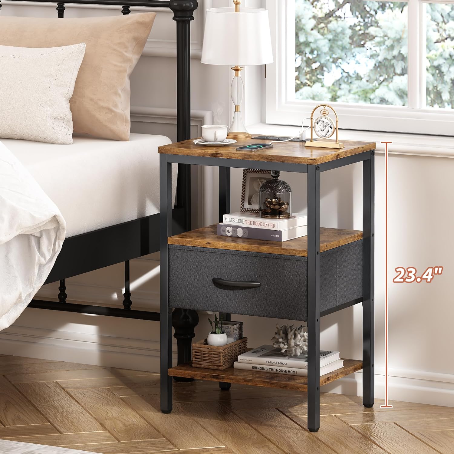 SUPERJARE Nightstand with Charging Station - Tables luxury furniture for sale - Image 3