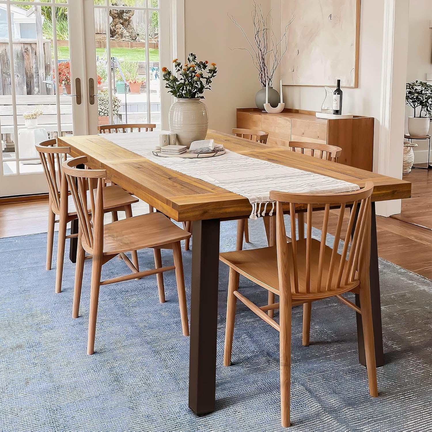 Devoko Acacia Solid Wood 6-Person Dining Table - Tables luxury furniture for sale - Image 1
